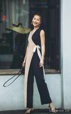 AtelierMissLu / Melissa-三色拼接侧带连身裤