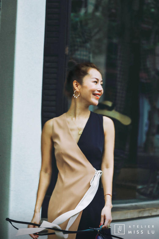 AtelierMissLu / Hayley-三色拼接侧带连身裙 商品图5