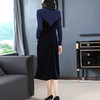 NYT-WW9336秋冬新款修身半高领钉钻纯色羊毛拼丝绒洋气高端打底连衣裙 商品缩略图3