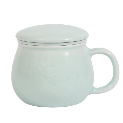 昌南 茶杯陶瓷带过滤带盖景德镇影青单杯子家用办公泡茶杯 禅意莲心 商品图5
