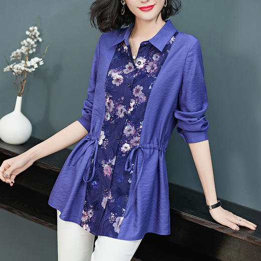 SMJR-2196360新款气质长袖衬衣上衣中年蕾丝拼接衬衫 商品图0