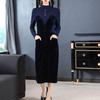 NYT-WW9336秋冬新款修身半高领钉钻纯色羊毛拼丝绒洋气高端打底连衣裙 商品缩略图1