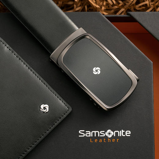 新秀丽（Samsonite） 腰带礼盒套装 男士休闲自动扣牛皮皮带 牛皮短款钱包 TK2*09018 黑色 120CM 商品图3