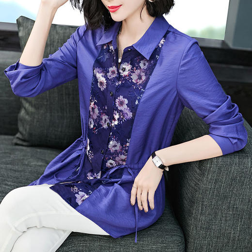 SMJR-2196360新款气质长袖衬衣上衣中年蕾丝拼接衬衫 商品图2