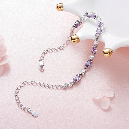 XDR-YB0175新款韩版时尚森系紫水晶锆石纯银手链 商品图1