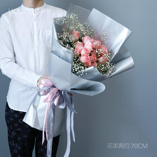 19朵粉玫瑰满天星花束 商品图0