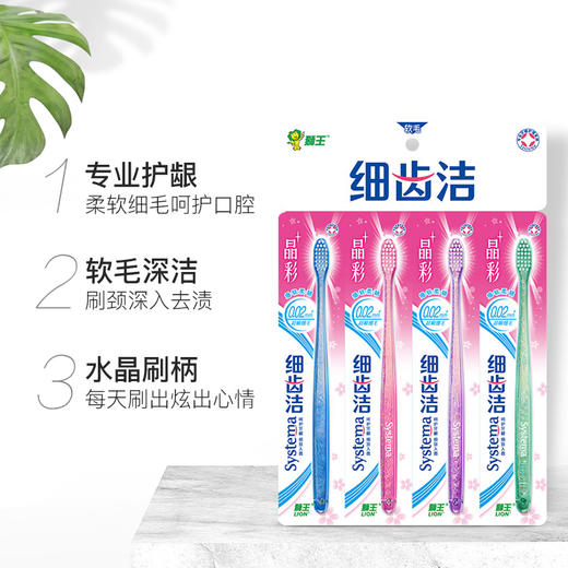 狮王(Lion)细齿洁晶彩软毛牙刷×4支（颜色随机发放） 商品图0
