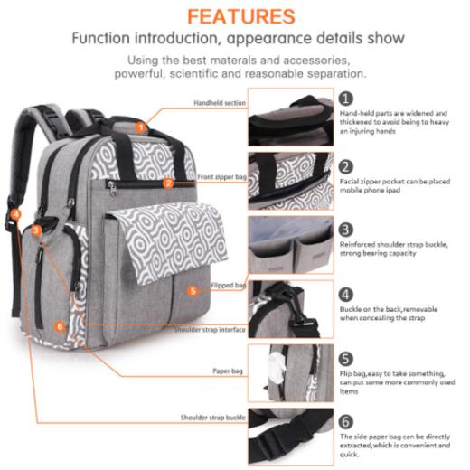 【母婴用品】可双肩斜跨手提妈咪包多功能大容量出行母婴包挂婴儿车行李箱 商品图2