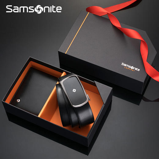 新秀丽（Samsonite） 腰带礼盒套装 男士休闲自动扣牛皮皮带 牛皮短款钱包 TK2*09018 黑色 120CM 商品图0