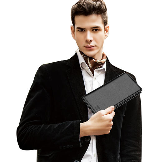 七匹狼男士钱包 头层牛皮多功能包男士时尚潮流两折长款商务钱包3A1310390-27黑色 商品图2