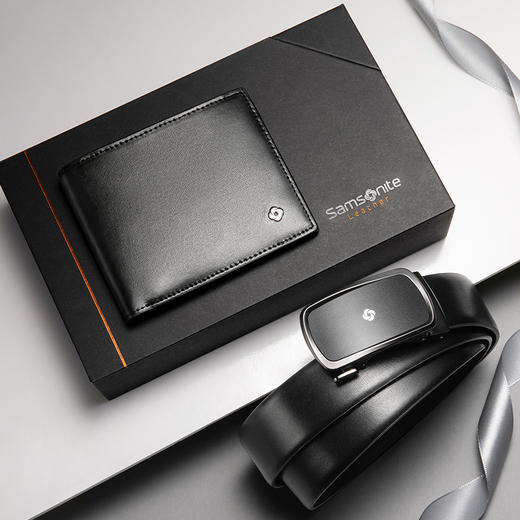 新秀丽（Samsonite） 腰带礼盒套装 男士休闲自动扣牛皮皮带 牛皮短款钱包 TK2*09018 黑色 120CM 商品图2
