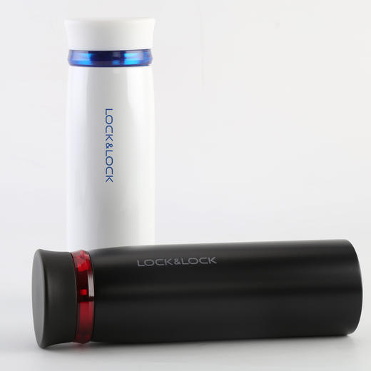 乐扣乐扣(LOCK&LOCK) 保温杯轻量杯  不锈钢水杯 菲特旋盖情侣杯两件套白蓝+黑红 450ml*2 LHC4131S601 商品图2