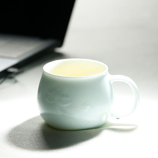 昌南 茶杯陶瓷带过滤带盖景德镇影青单杯子家用办公泡茶杯 禅意莲心 商品图4