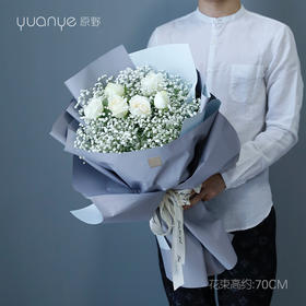 11朵白玫瑰满天星花束