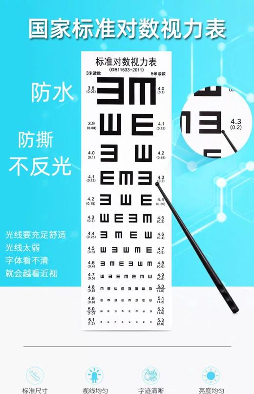 对数视力表挂图标准儿童家用E字测近视眼视力表 商品图0