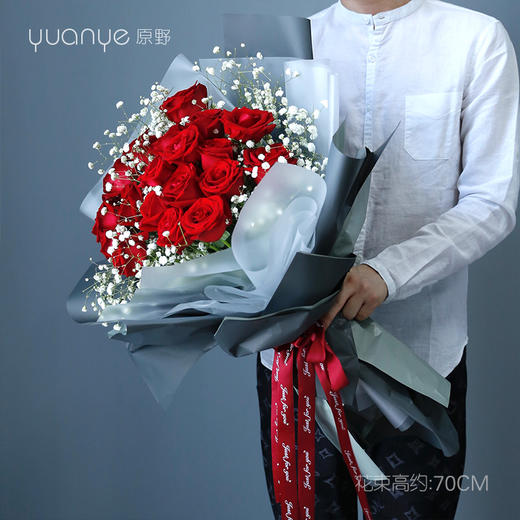 19朵红玫瑰满天星花束