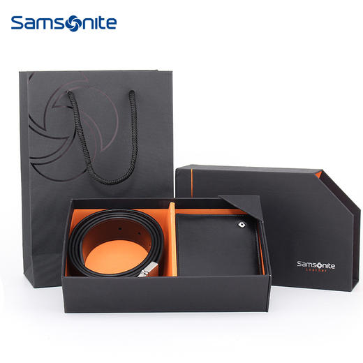 新秀丽（Samsonite） 腰带礼盒套装 男士休闲自动扣牛皮皮带 牛皮短款钱包 TK2*09018 黑色 120CM 商品图4