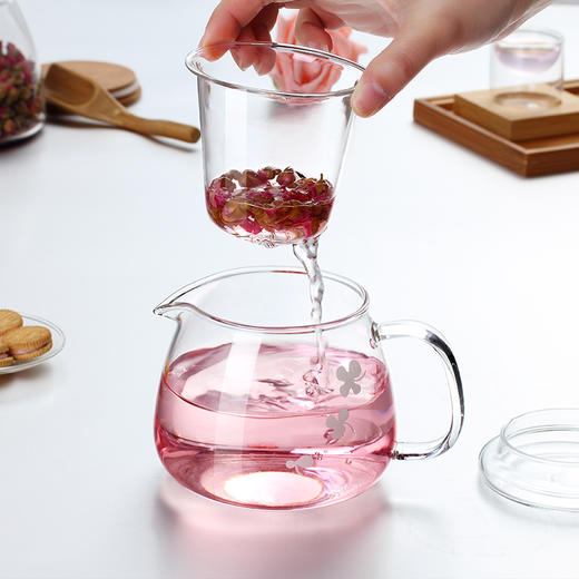 物生物（RELEA）小花壶 500ML男女士茶水分离杯子双层办公泡茶玻璃杯非保温杯高硼硅材质耐高温可加热水杯 商品图1