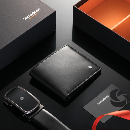 新秀丽（Samsonite） 腰带礼盒套装 男士休闲自动扣牛皮皮带 牛皮短款钱包 TK2*09018 黑色 120CM 商品图1