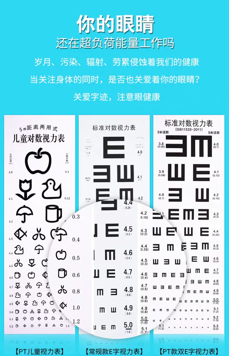 对数视力表挂图标准儿童家用e字测近视眼视力表