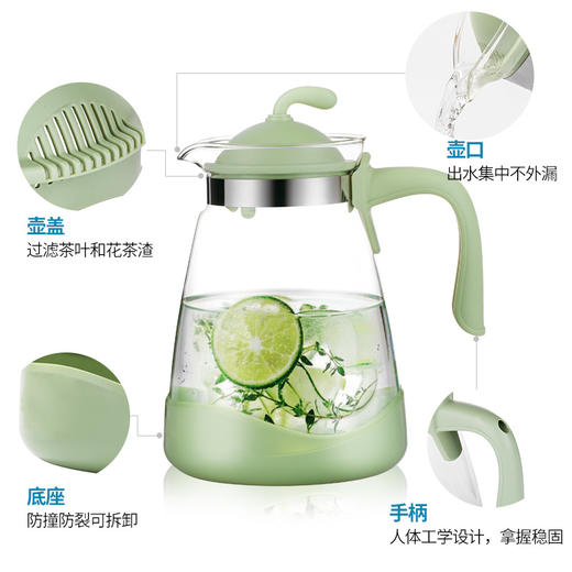 紫丁香 冷水壶凉水壶耐热玻璃花茶壶果汁壶加厚大容量 2L（颜色随机） 商品图1