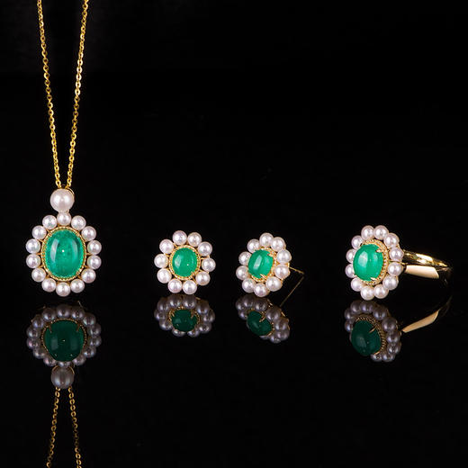 18k金 弧面祖母绿珍珠 复古仙女 米珠颈链 商品图7