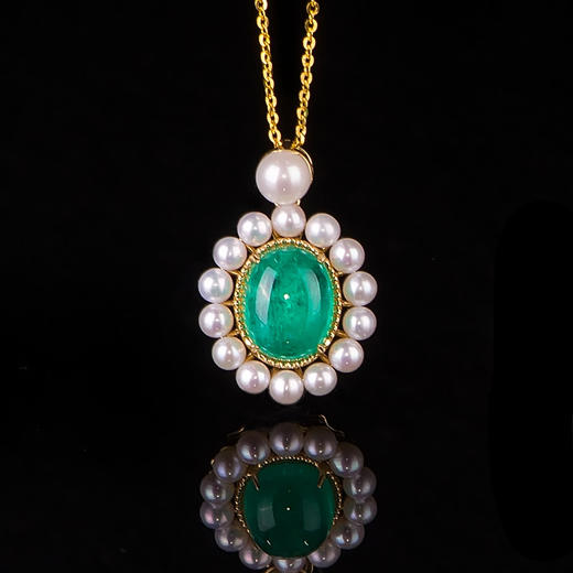 18k金 弧面祖母绿珍珠 复古仙女 米珠颈链 商品图11