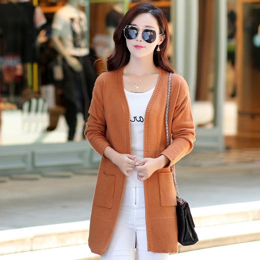 LL-181004秋季新款韩版中长款纯色宽松毛衣外套 商品图3