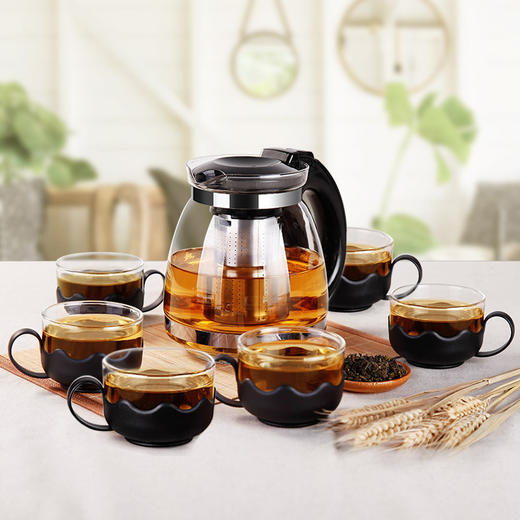 紫丁香 玻璃茶具整套 一壶六杯加厚耐热玻璃泡茶壶茶杯礼盒套装1500ml WJ8103 商品图2
