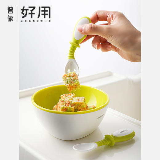 婴儿学吃饭弯头硅胶软勺（一套为勺子+叉子） 商品图0