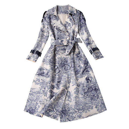 LYY-T10112秋冬新款系带收腰双排扣印花中长款风衣外套 商品图4