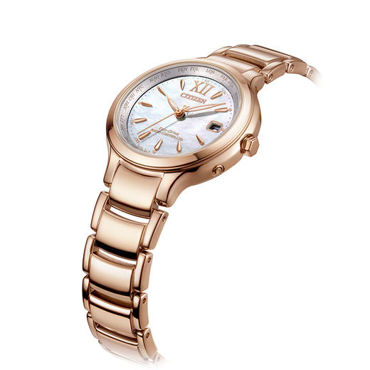 西铁城日本官方正品玫瑰金色光动能万年历多局电波女表EC1173-87D 商品图2