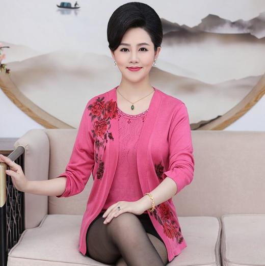【服饰鞋包】中老年女装秋装两件套针织开衫中年妈妈装印花外套大码上衣 商品图2