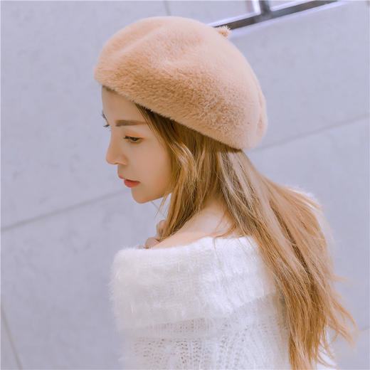 YY-Y-10259韩版时尚仿貂毛贝雷帽 商品图1