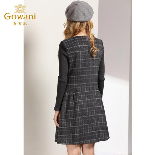 乔万尼秋冬时尚优雅针织长袖撞色羊毛格纹灰色连衣裙EB4E050 商品图3