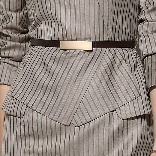 “卡布奇诺“颈袖添香-连衣裙-J8181916E颈袖添香季气质OL职场装收腰条纹连衣裙女九分袖包臀裙J8181916E 商品图3