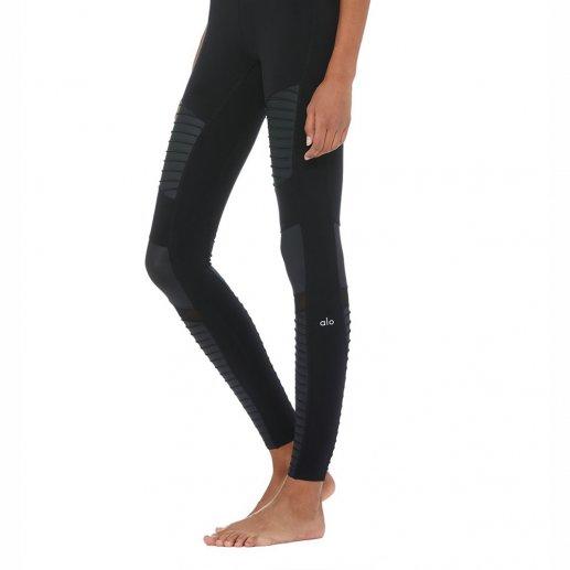 Alo Yoga女式黑色高弹+亮面拼接瑜伽裤 紧身裤 -Black-Black Glossy 商品图5