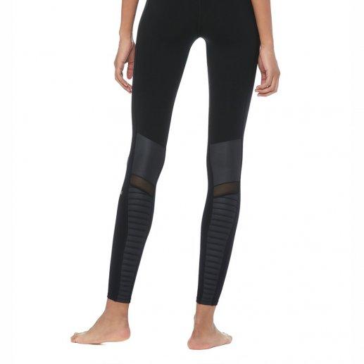 Alo Yoga女式黑色高弹+亮面拼接瑜伽裤 紧身裤 -Black-Black Glossy 商品图1