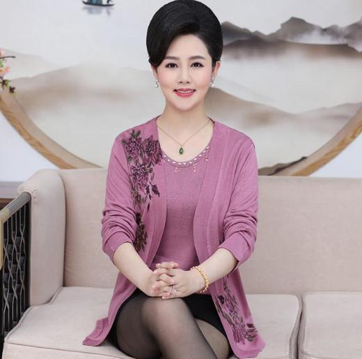 【服饰鞋包】中老年女装秋装两件套针织开衫中年妈妈装印花外套大码上衣 商品图0