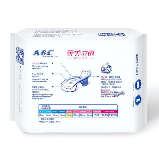 ABC 亲柔立围 0.1cm轻透薄夜用卫生巾280mm*8片（含KMS健康配方） 商品图3
