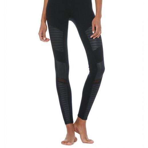 Alo Yoga女式黑色高弹+亮面拼接瑜伽裤 紧身裤 -Black-Black Glossy 商品图0