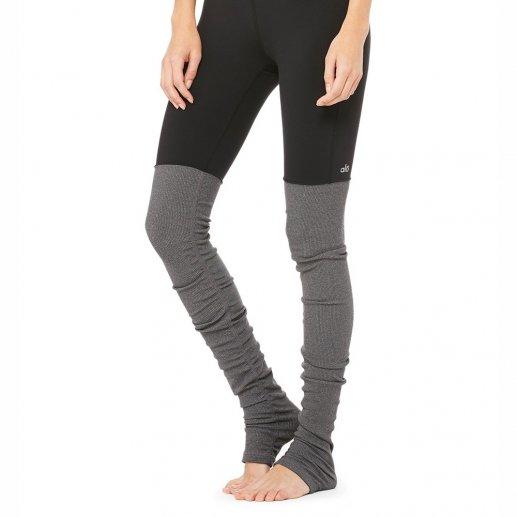 Alo Yoga女式黑/雾灰条纹微压弹力拼接瑜伽裤 紧身裤Black-Stormy Heather 商品图2