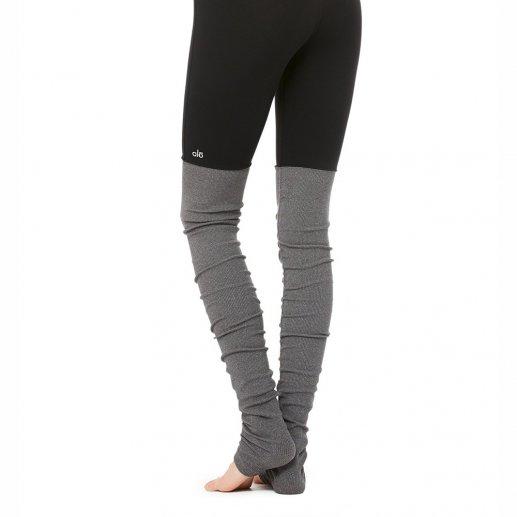 Alo Yoga女式黑/雾灰条纹微压弹力拼接瑜伽裤 紧身裤Black-Stormy Heather 商品图1