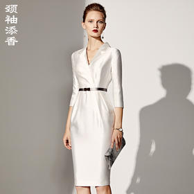 J8382948A颈袖添香夏气质修身收腰显瘦白色职业裙正装西装连衣裙女裙子J8382948A