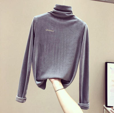 MLK-秋冬韩版时尚高领金丝绒t恤 商品图3