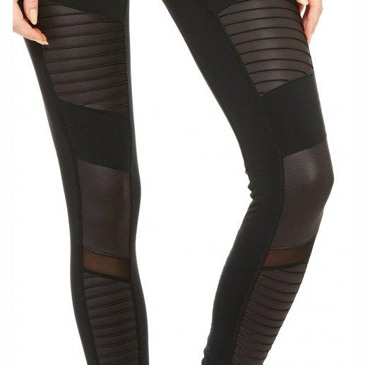 Alo Yoga女式黑色高弹+亮面拼接瑜伽裤 紧身裤 -Black-Black Glossy 商品图2