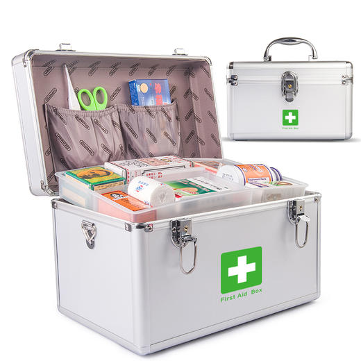 Vilscijon维简医药箱家用多功能急救箱多层出诊箱带锁铝合金医疗箱收纳箱大号家庭药箱16英寸 3313 商品图0