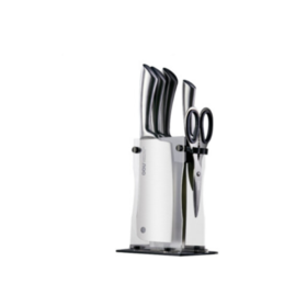 【一般贸易】【授权商品】OOU!厨房不锈钢刀具六件套装 （万用刀+厨师刀+菜刀+砍骨刀+剪刀+亚克力刀座 ) 官方价999