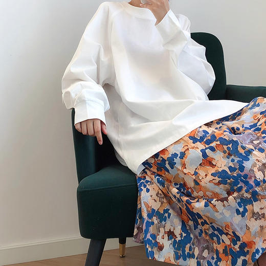 中长款半裙印花油画小清新女显瘦半身裙子 商品图1