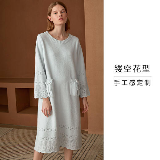 HSIA遐 长袖睡裙可外穿休闲保暖睡衣羽毛纱圆领宽松家居服女秋冬 商品图2